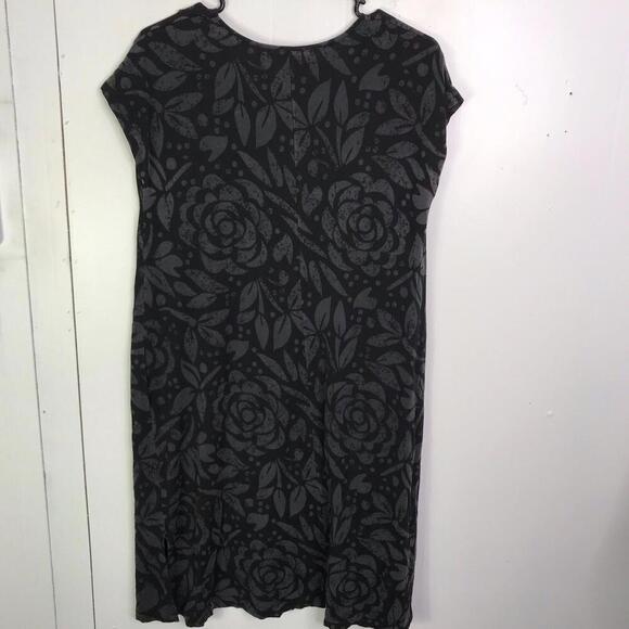 Gundrun Sjoden Dress Womens M Dark Florals Cap Sleeve V Neck Stretchy Casual - Picture 2 of 7